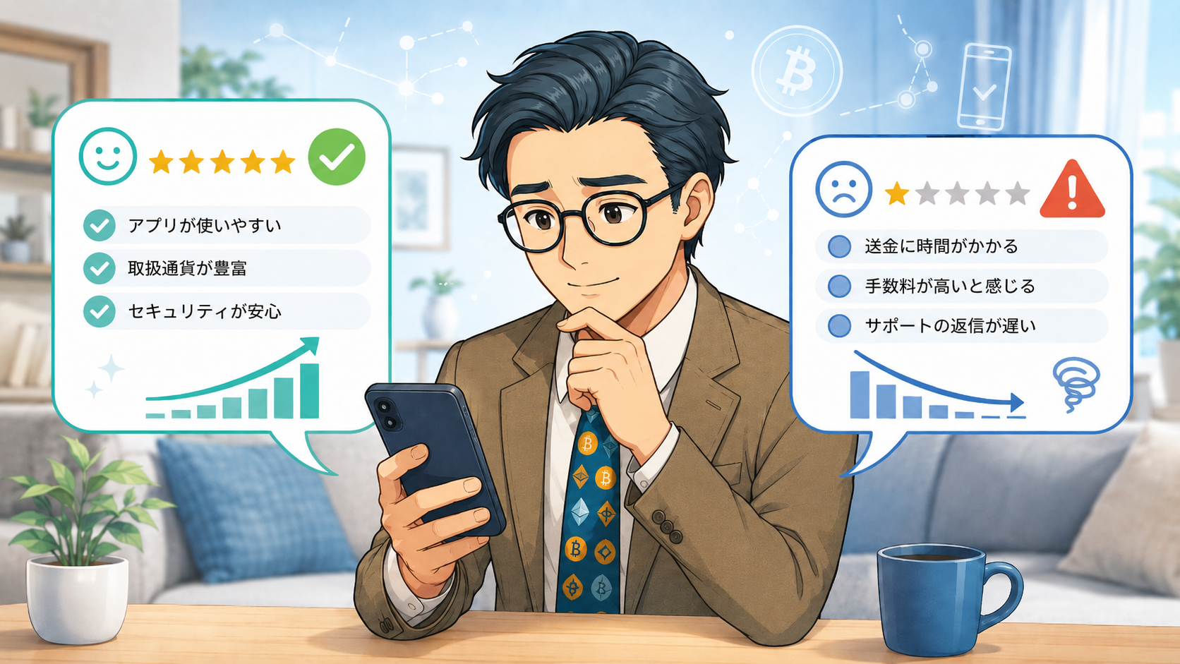 コインチェックの良い評判と悪い評判を初心者会社員向けに比較した挿絵