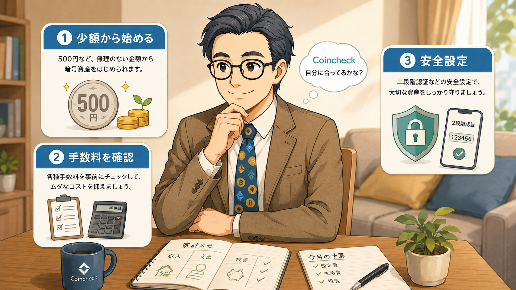 コインチェック口座開設前に少額投資 手数料 安全設定を確認する挿絵