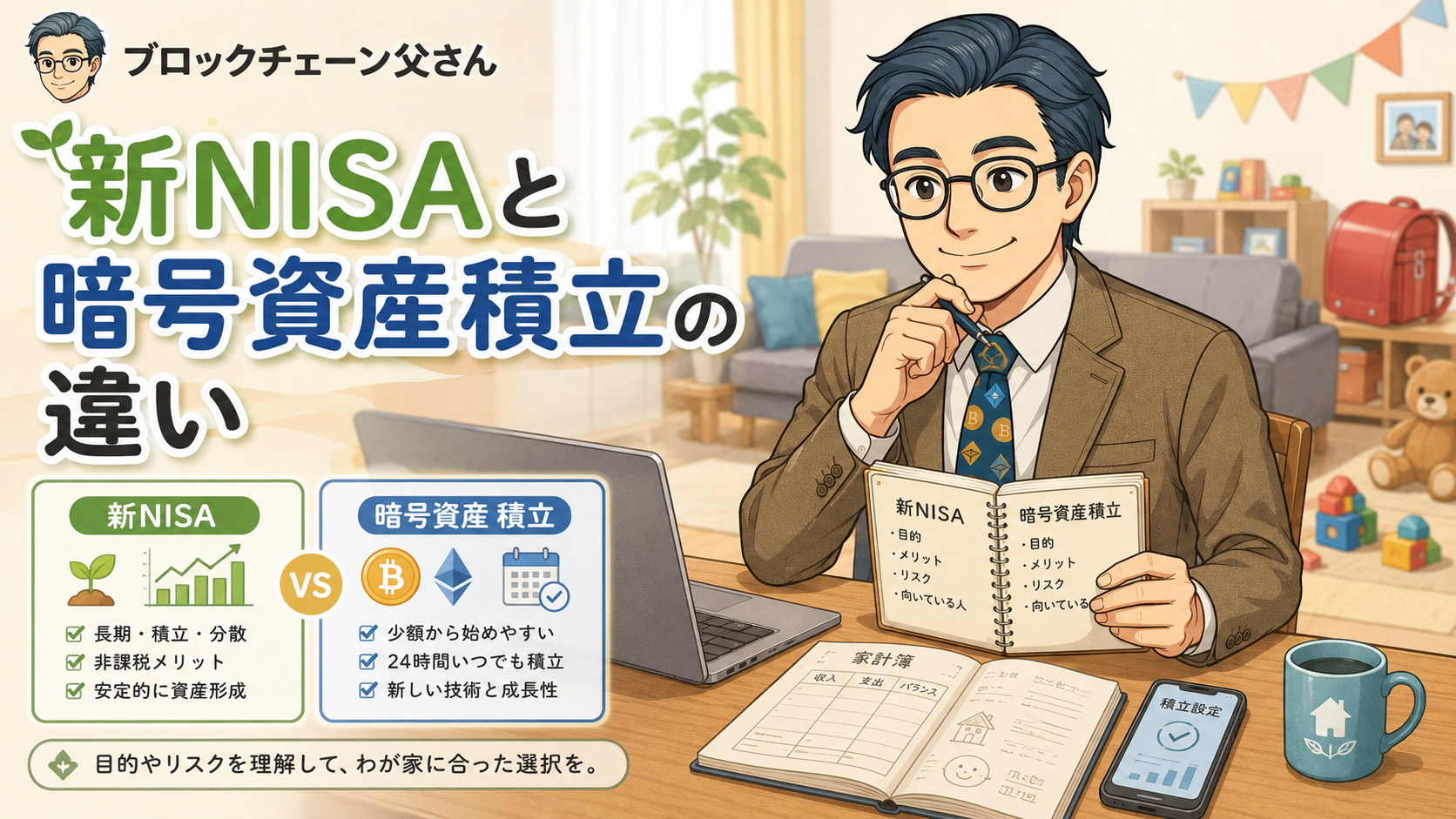新NISAと暗号資産積立の違いを初心者向けに比較するアイキャッチ画像