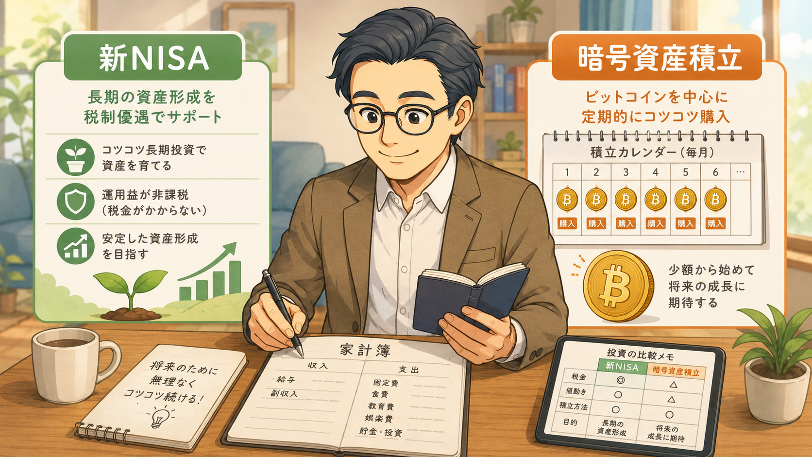 新NISAと暗号資産積立の基本的な違いを初心者向けに比較する図解