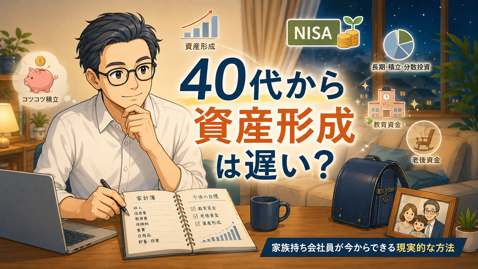 40代から資産形成を始める家族持ち会社員向けのアイキャッチ画像