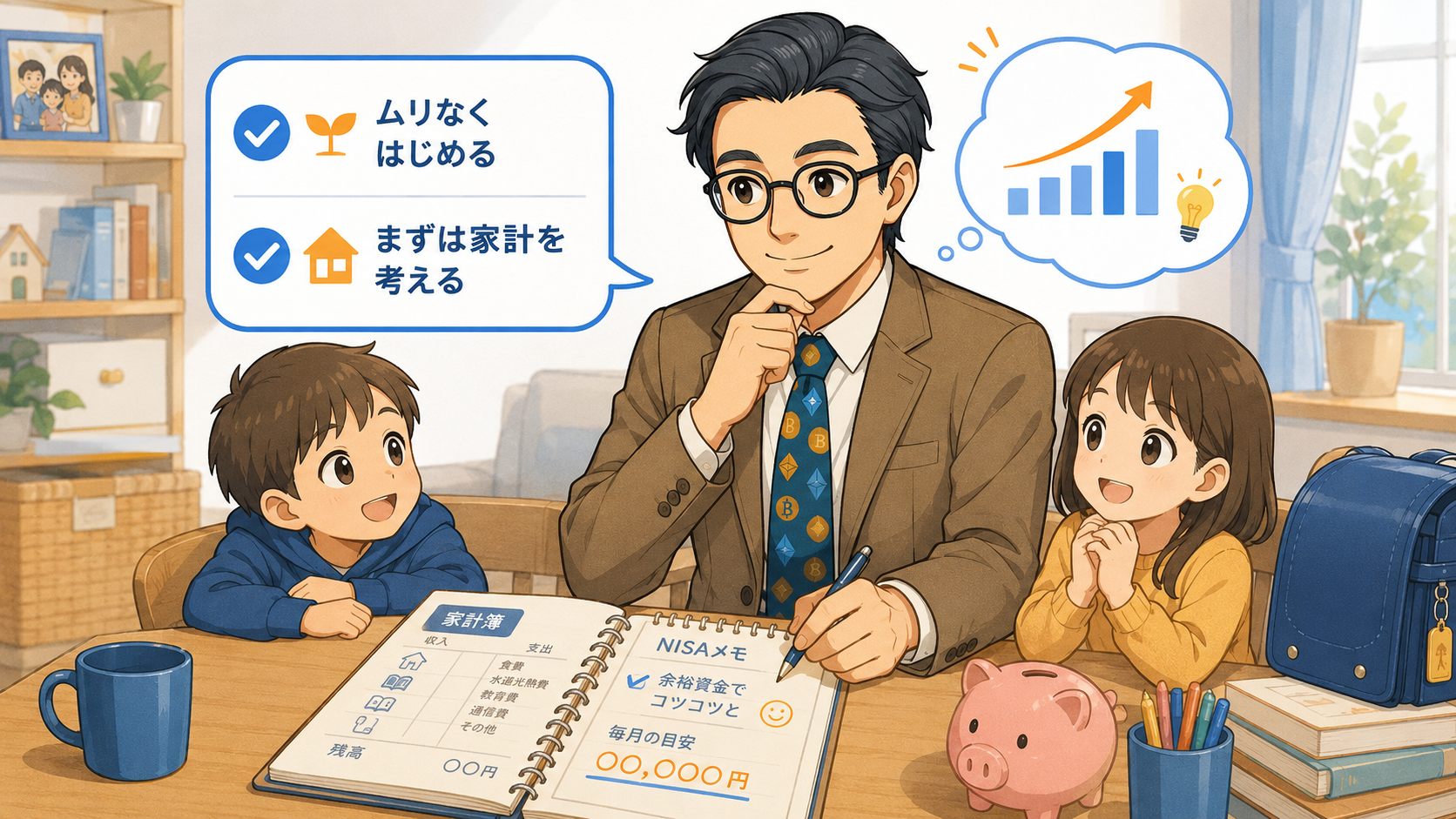 家計を確認しながら余裕資金で新NISAを無理なく始める考え方を示す挿絵