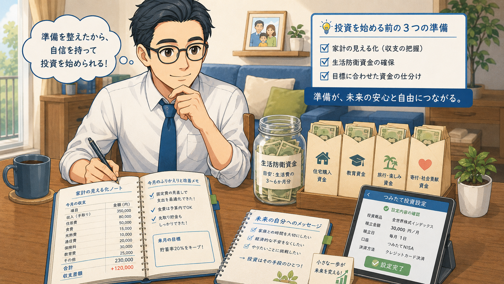 投資を始める前に家計の見える化と生活防衛資金を準備する挿絵