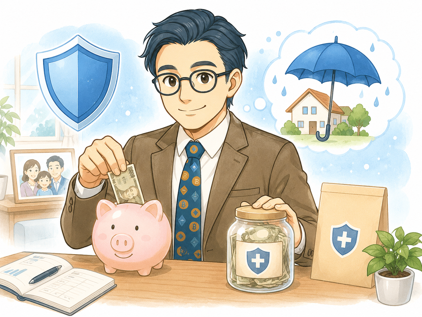 生活防衛資金を分けて家族の暮らしを守るイメージ