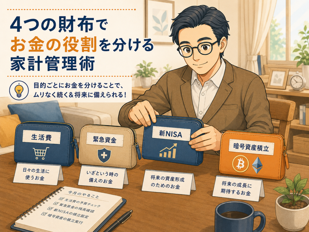 生活費・緊急資金・新NISA・暗号資産積立の4つにお金の役割を分ける家計管理