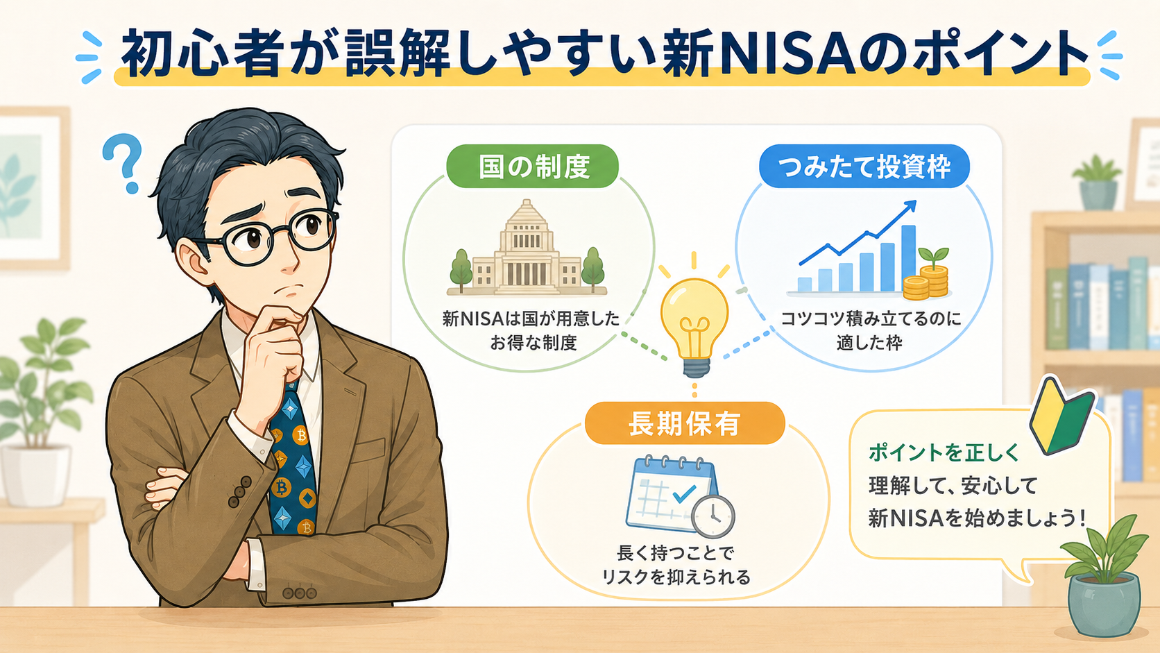 初心者が誤解しやすい新NISAのポイントを整理した挿し絵