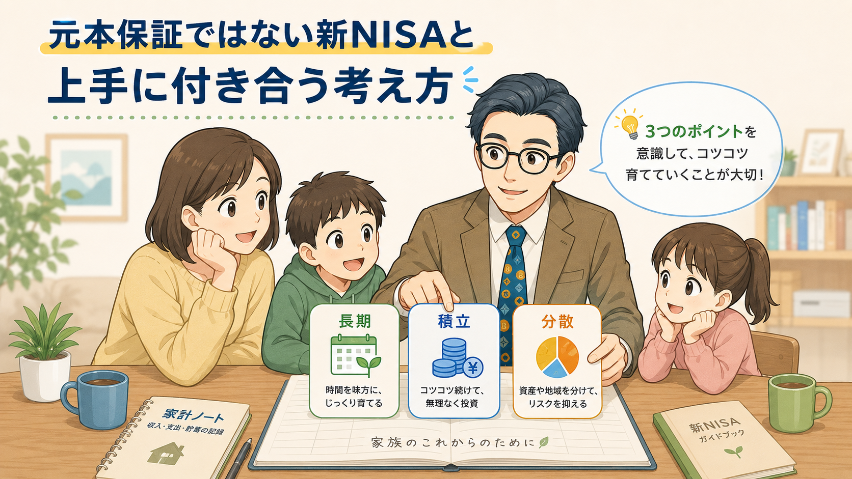 長期・積立・分散を意識して家計に合う新NISAの使い方を考える挿し絵
