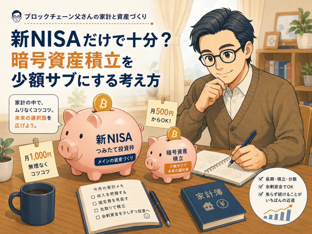 新NISAをメイン、暗号資産積立を少額サブとして家計の中で続けるイメージ