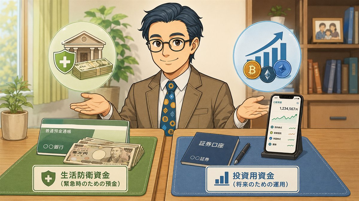 生活防衛資金と投資資金を別々に分けて管理するイメージイラスト