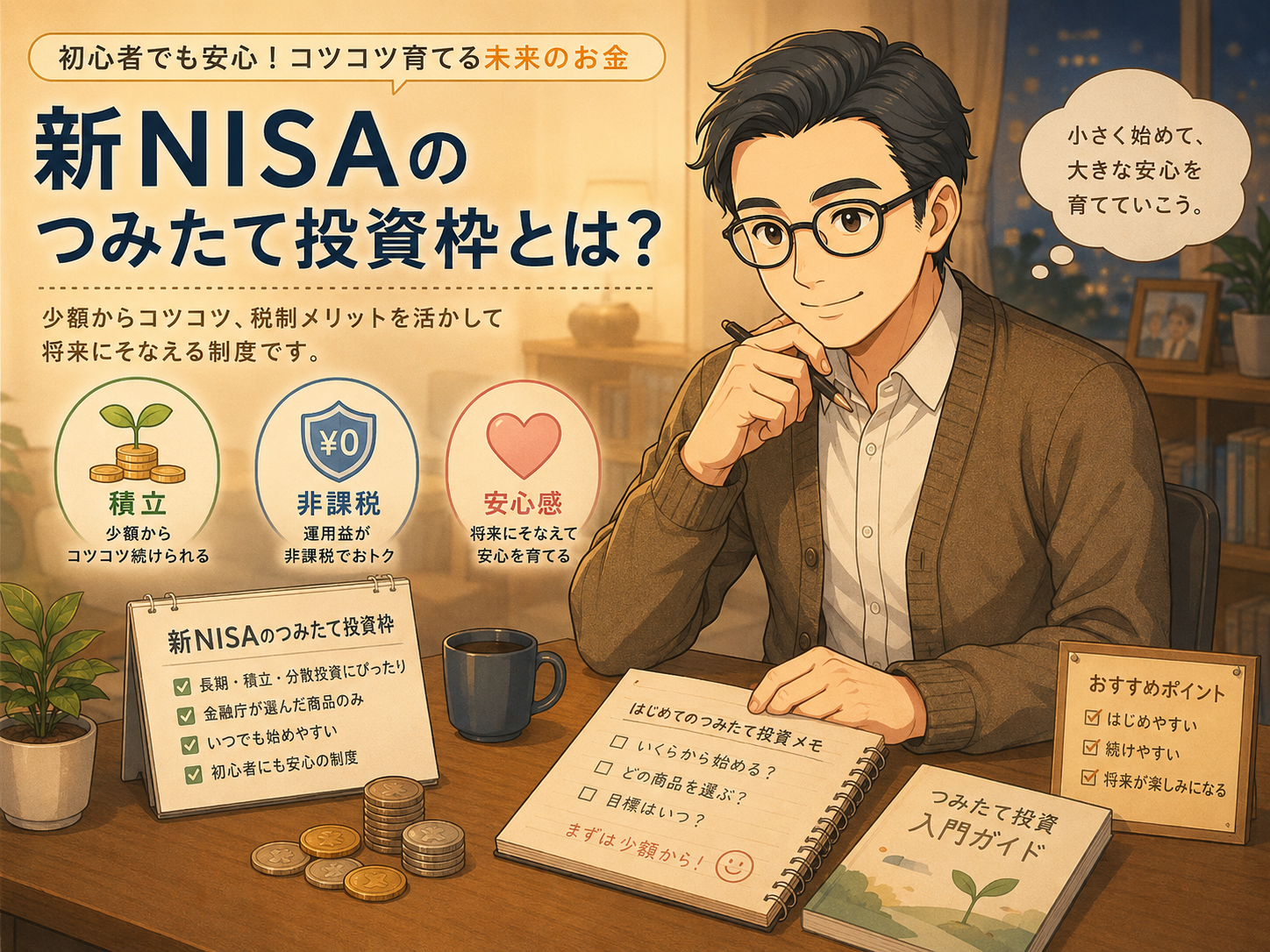 新NISAのつみたて投資枠を少額からコツコツ始める考え方を説明する挿絵