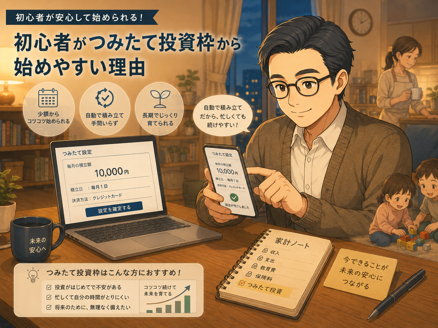 初心者が新NISAのつみたて投資枠から始めやすい理由を説明する挿絵