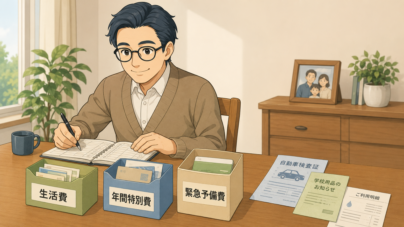 生活費、年間特別費、緊急予備費をそれぞれ分けて管理する家計のイメージ