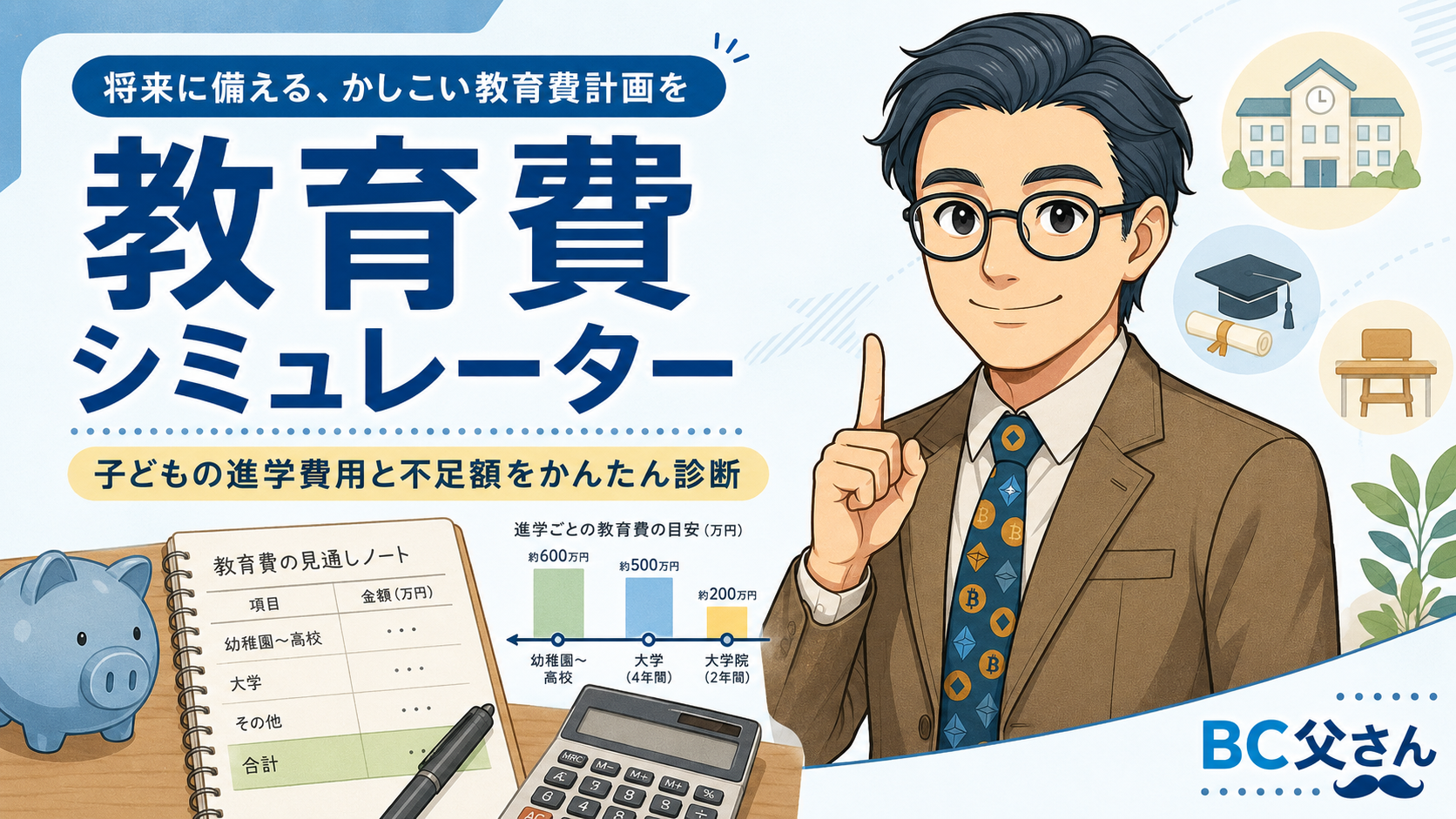 教育費シミュレーターで子どもの進学費用と不足額を診断するアイキャッチ画像