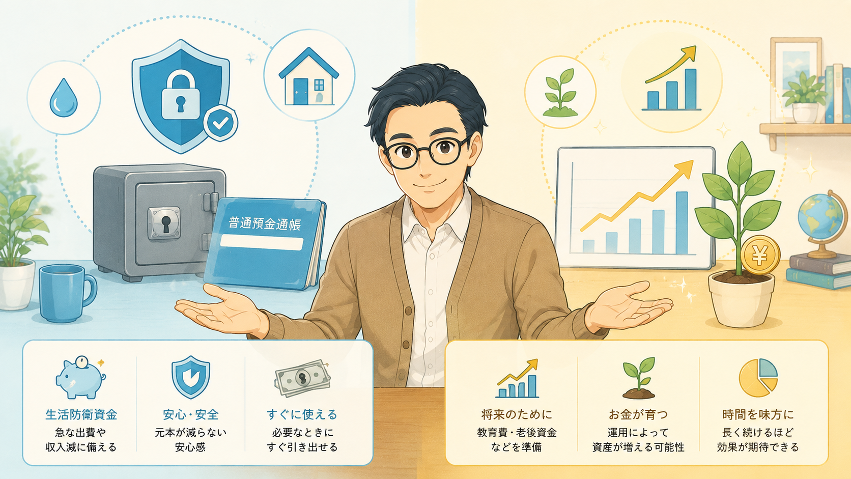 生活防衛資金と将来の資産形成を分けて考えるイメージ