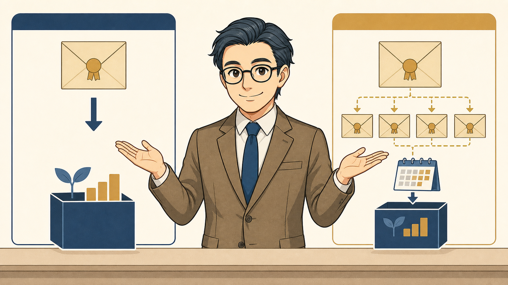 ボーナスの一括投資と分割積立を比較するイラスト