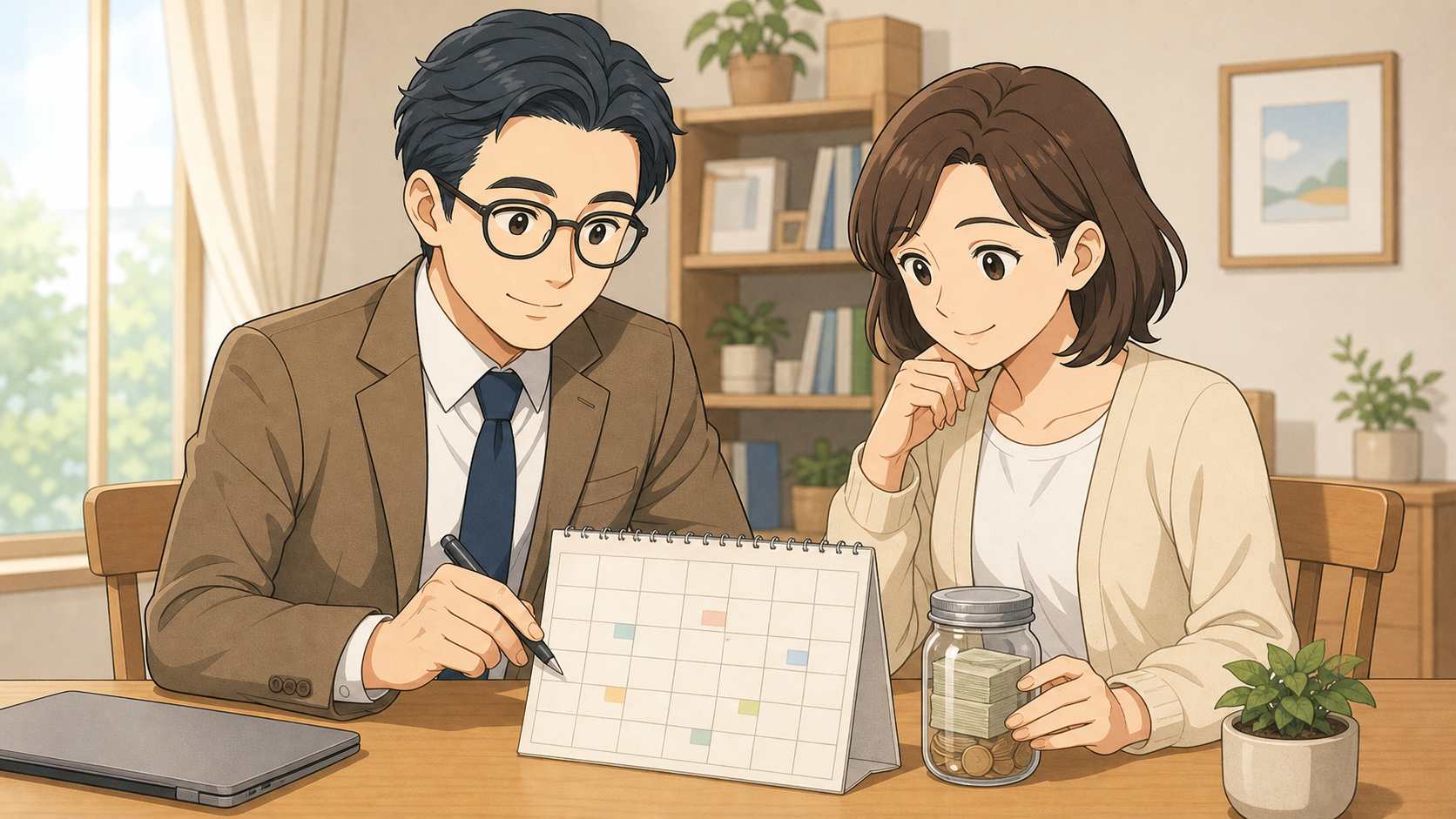 少額の積立と家計の見直しをする夫婦
