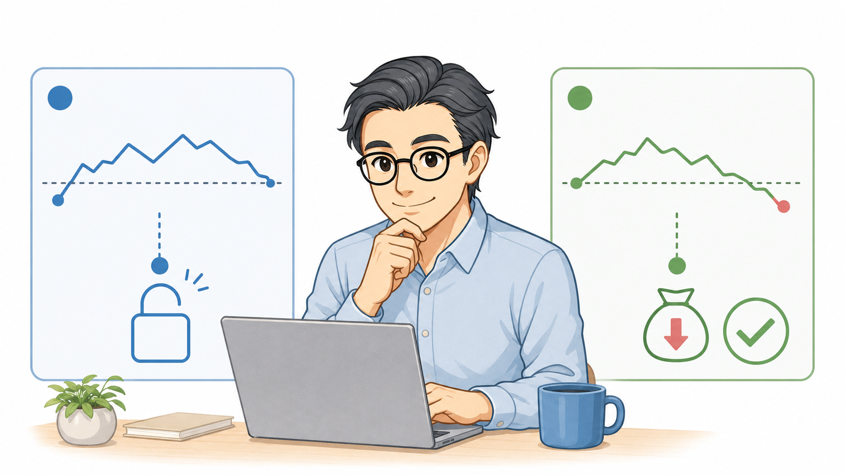 投資信託の値動きと含み損・損失のイメージ