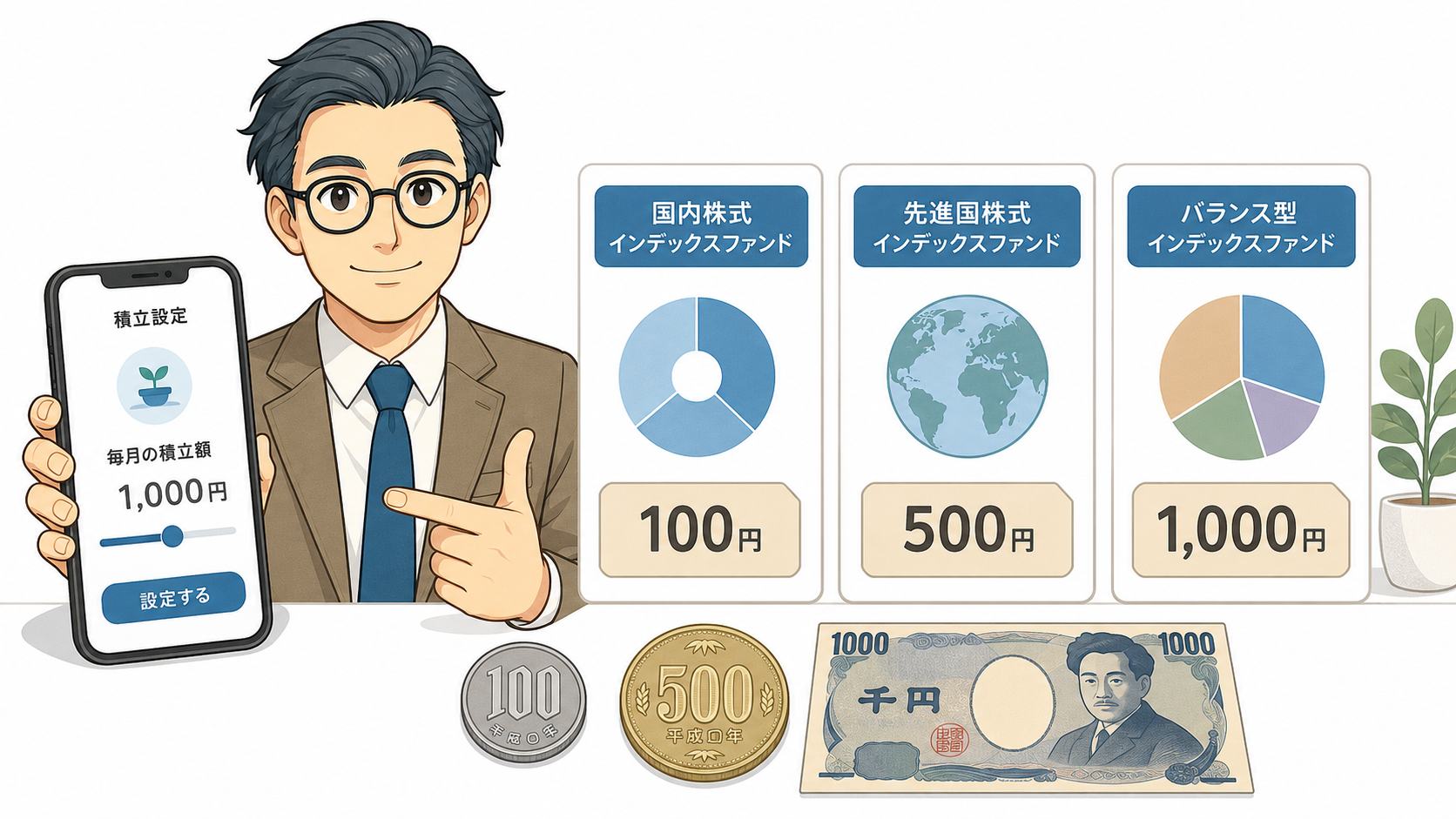 投資信託を月100円から積み立てるイメージ