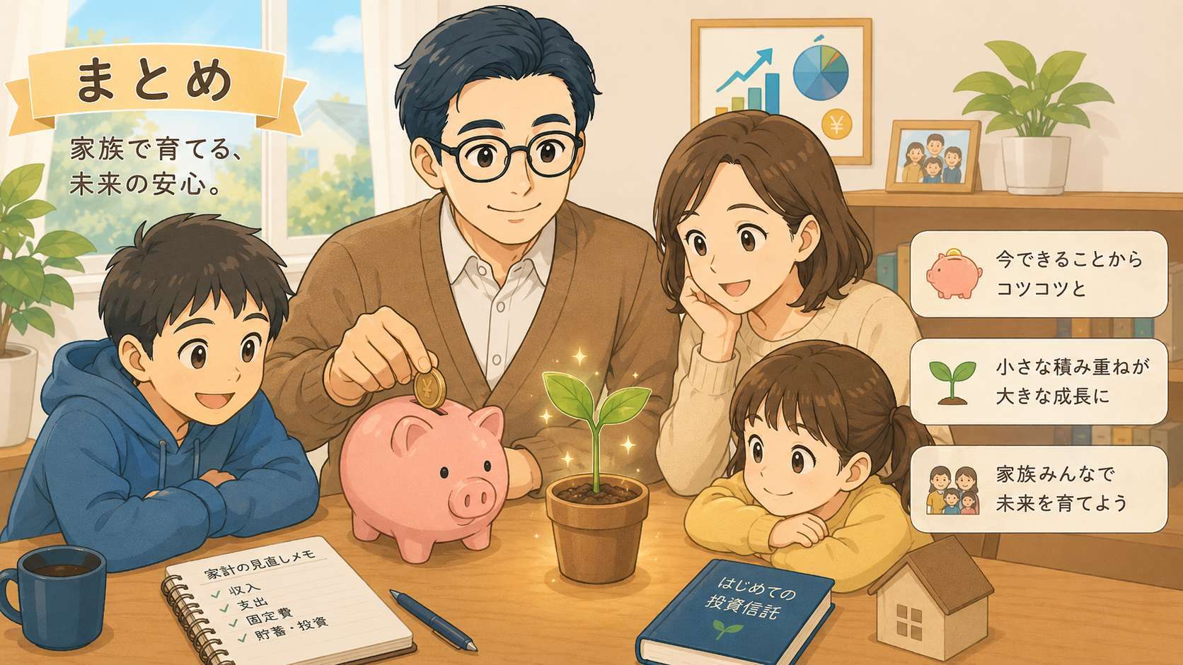 家族で無理なく投資信託を続けて未来の資産形成につなげるまとめの挿絵