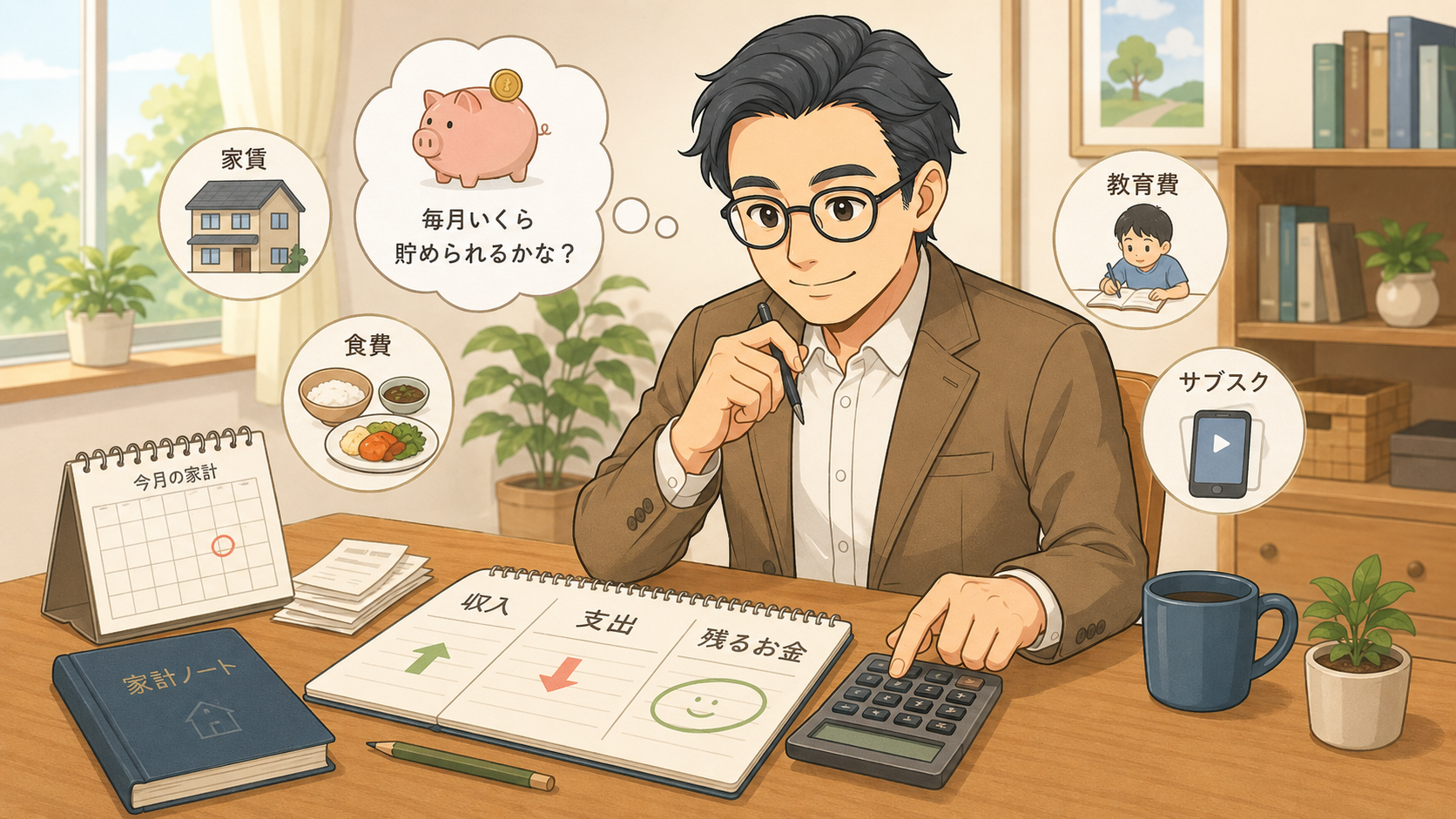 毎月の収支と投資に回せる金額を確認している挿し絵
