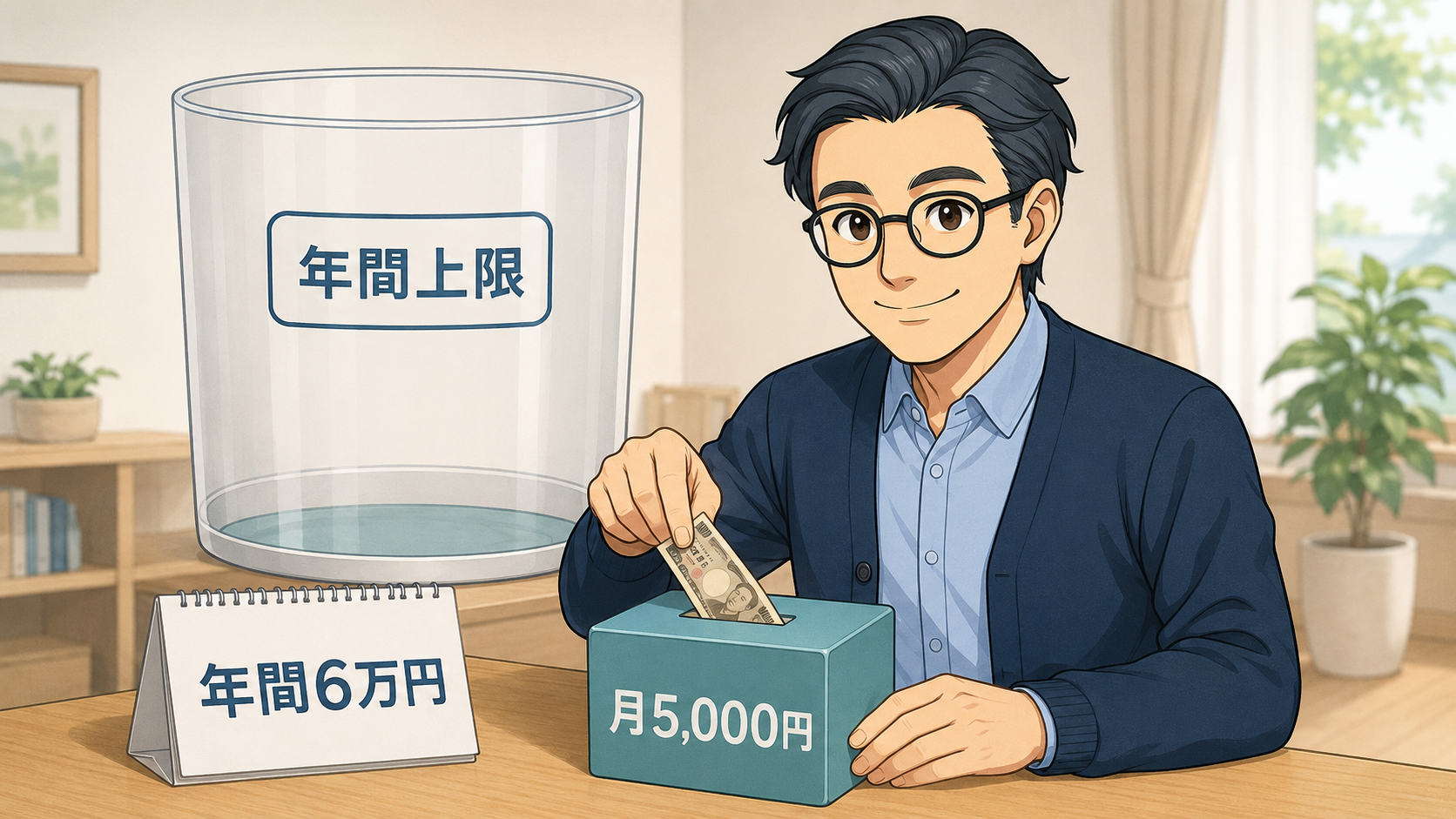 月5,000円の新NISA積立で年間6万円になることを示すイメージ