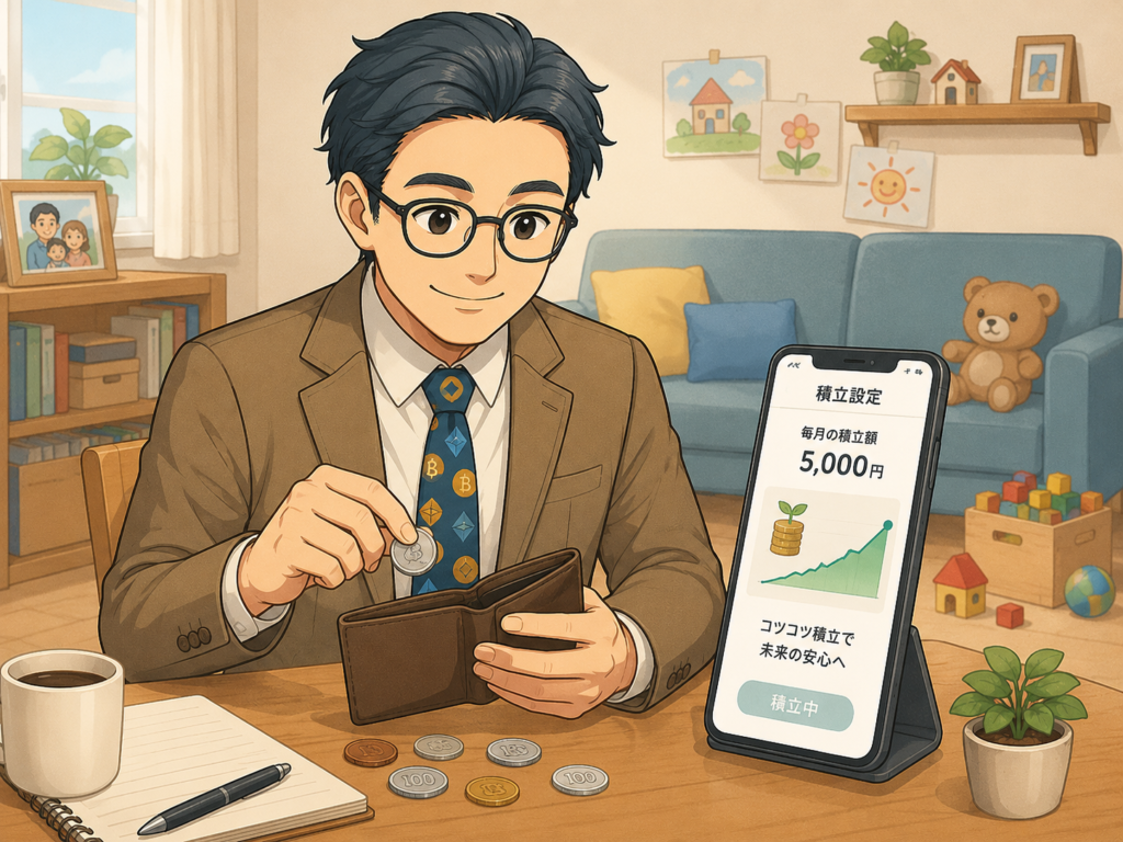 月5,000円の少額積立をスマホで設定し、お小遣いの範囲で資産形成を始めるイメージ