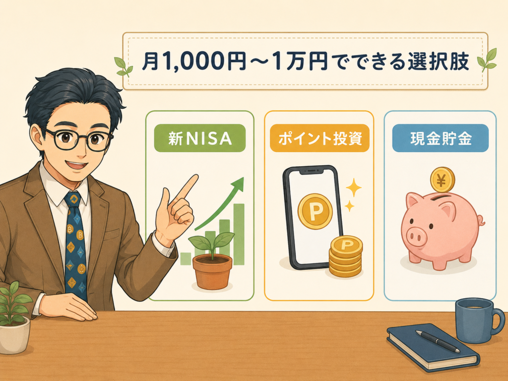 月1,000円から1万円で選べる新NISA・ポイント投資・現金貯金の選択肢