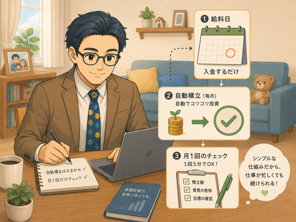 給料日に入金し自動積立を設定して月1回だけ確認する資産形成の仕組み