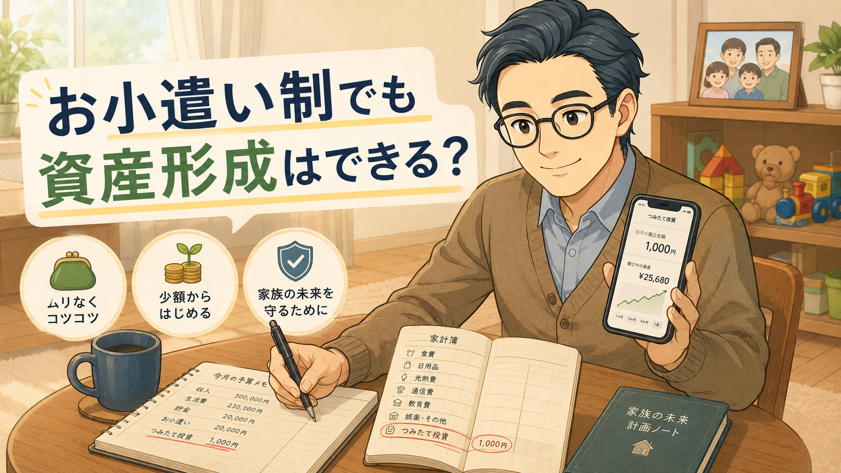 お小遣い制でも資産形成はできる？月1,000円から少額投資を始める会社員パパ向けのアイキャッチ画像