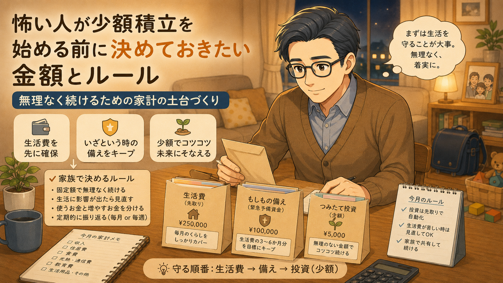 少額積立を始める前に生活費や備え、積立額のルールを決める挿絵