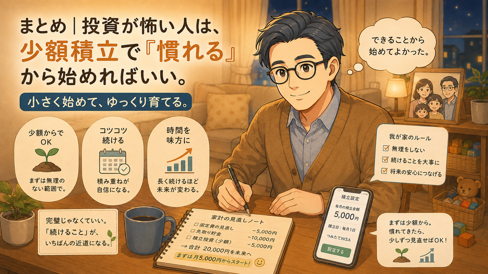 投資が怖い人は少額積立で慣れることから始めるまとめの挿絵