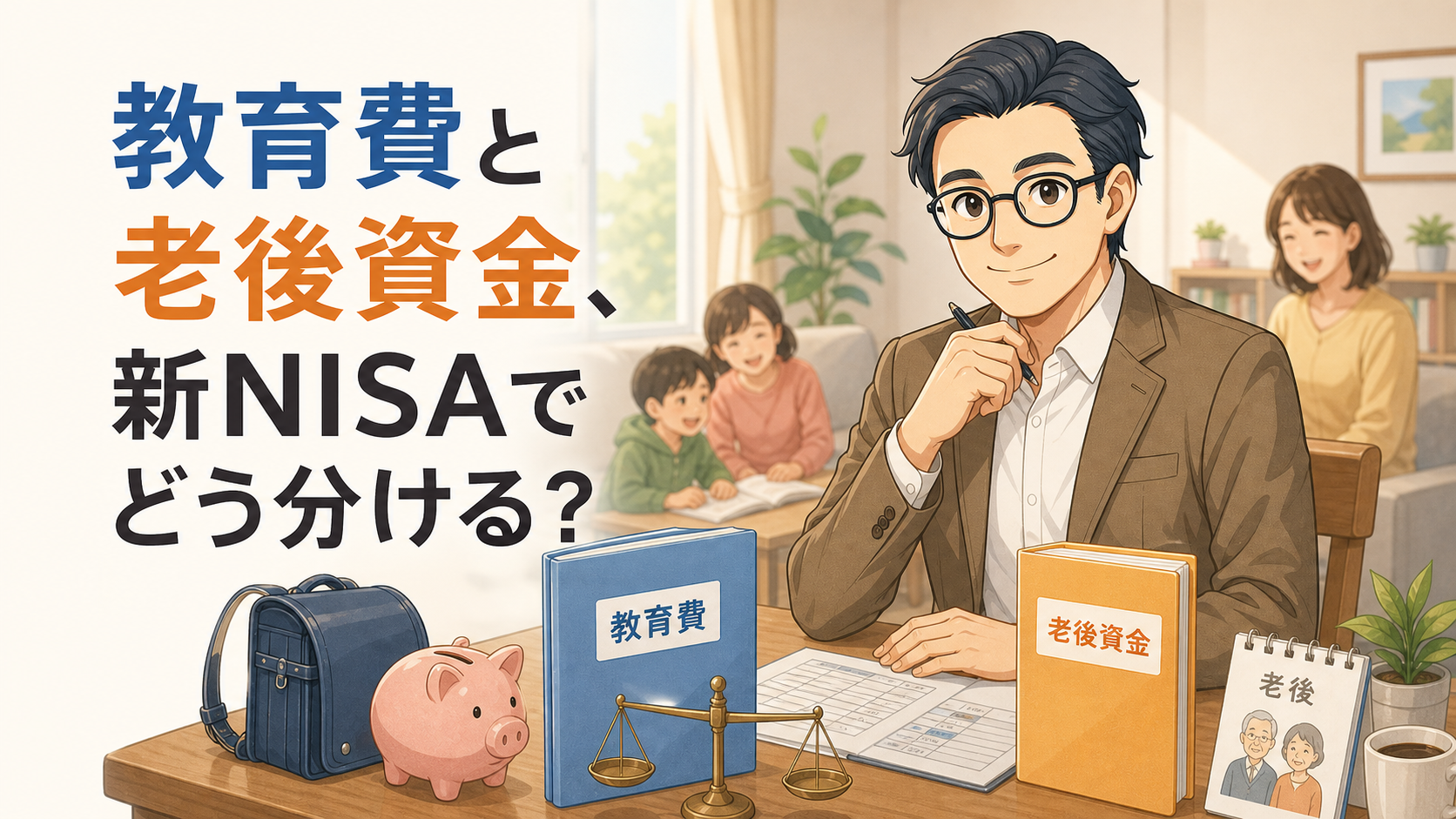 教育費と老後資金の配分を家計表で考えるBC父さんと家族