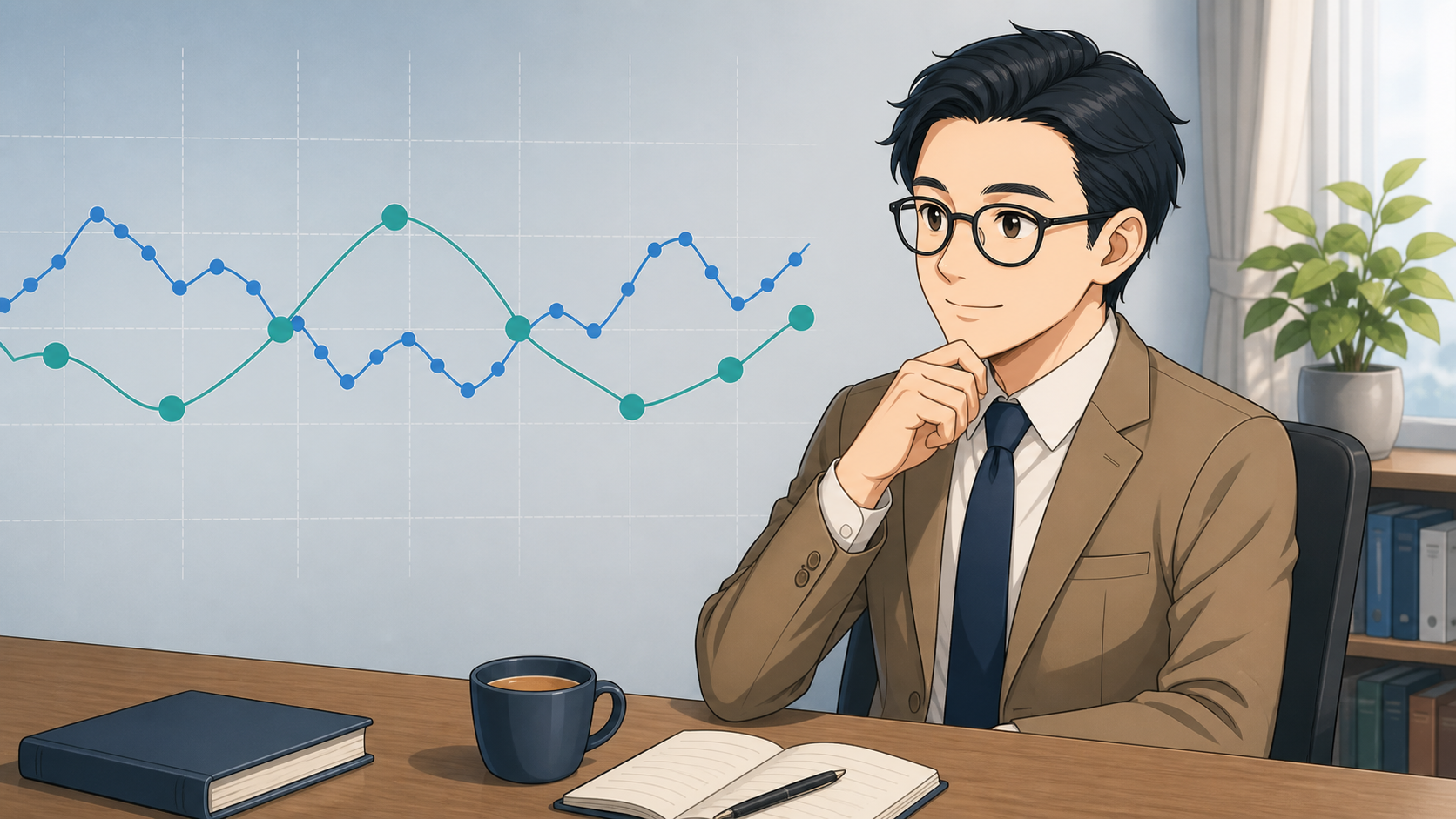 交差する2本の相場線を見ながら積立頻度で成績は決まらないと考えるブロックチェーン父さん