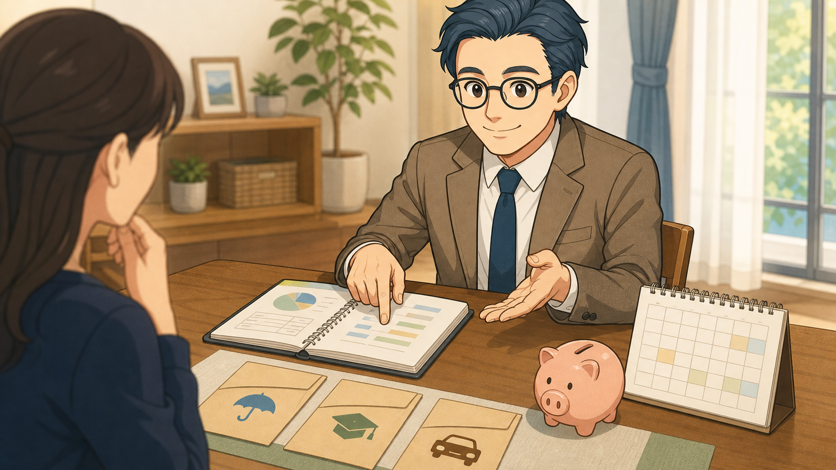 家計と予定支出を確認して積立額を決める家族
