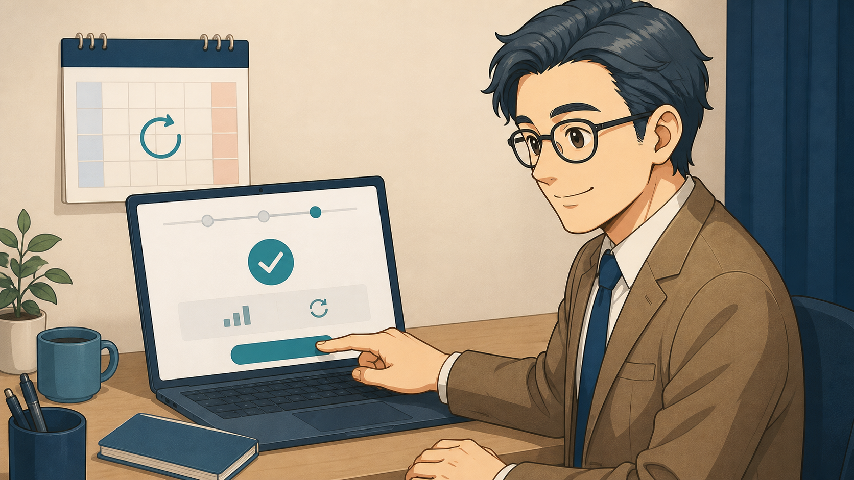 証券口座でNISA積立設定を完了する男性