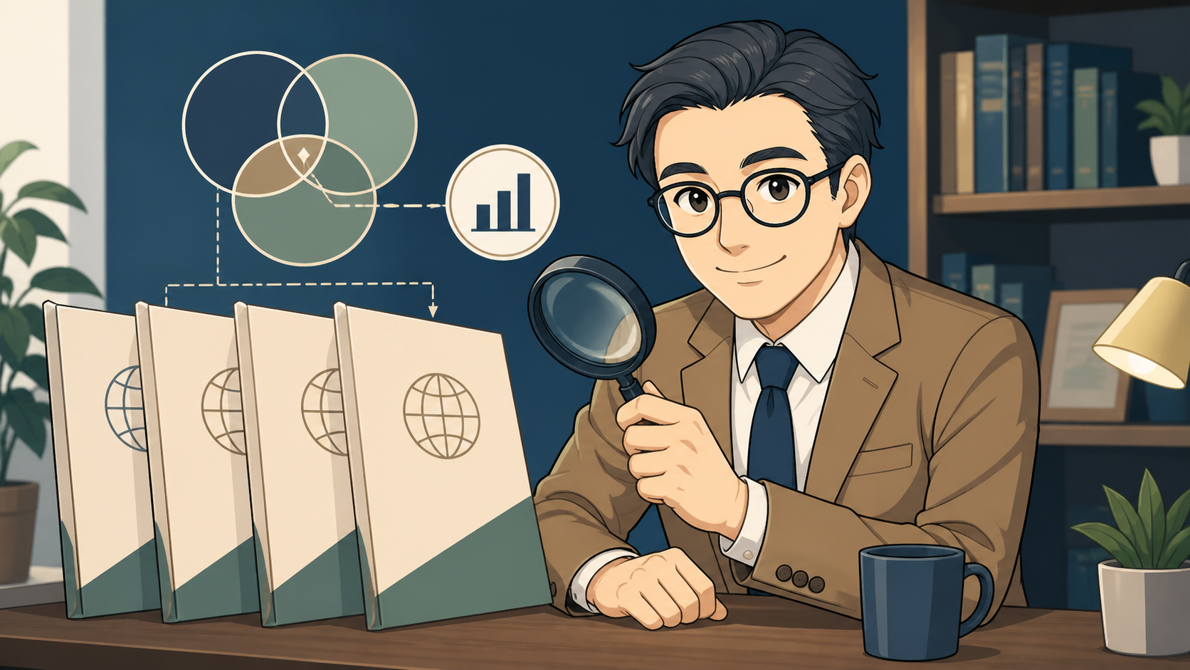 重複しうる投資商品を虫眼鏡で確認するブロックチェーン父さん